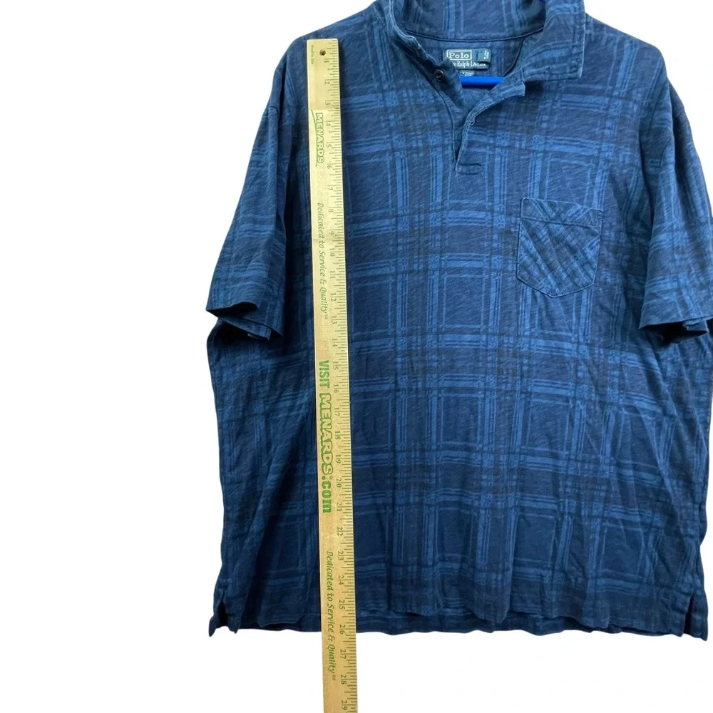 Vintage Y2K Polo Ralph Lauren Plaid Print Shirt Mens 2XL Blue Pocket